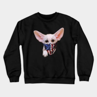 Patriot Fennec Fox Puppy in USA America Bandana Crewneck Sweatshirt